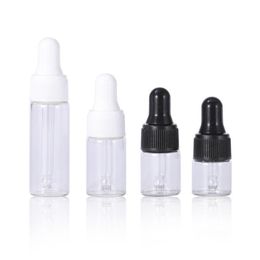 Wholesale Mini Empty Dropper Bottles 1ML 2ML 3ML 5ML Clear Aromatherapy Essential Oil Tube with Black White Cap