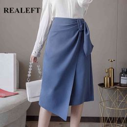 Spring Irregular Women Skirt Work Wear Elegant OL Style Solid Colour High Waist Split Ladies A-Line Female 210428