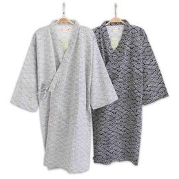 kimono robes men summer Japanese long sleeved 100% cotton bathrobes plus size dressing gown men sleepwear robe 210901