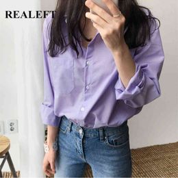 Vintage Purple Striped Women Blouse One Pocket Long Sleeve Turn-down Collar Female Shirts Tops Spring Summer 210428