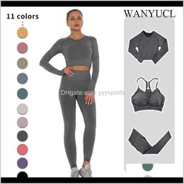 Outfits Seamless Yoga Set Women Workout Sportswear Gym Clothing Fitness Long Sleeve Crop Top High Waist Leggingssport Bra Sports Suits Kmest