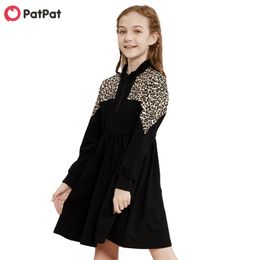 Arrival Spring Kid Girl Leopard Elastic Waistband Dress 210528