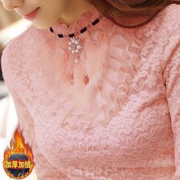 Women's Blouses & Shirts Blouse Women Shirt Lace Autumn And Winter 2021 Longest-Sleeved T-shirt Mesh Top Blusas Mujer De Moda