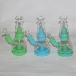 Assemble Hookahs Food Grade Glow in dark Silicone Water Pipes Percolator Bongs With bowl 4mm Quartz Banger Glass Dab Rigs Reclaim Catcher