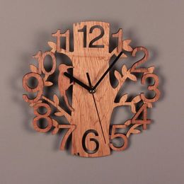 Wall Clocks Double-Layer Three-Dimensional Bird Clock Home Wooden Creative Modern Decor