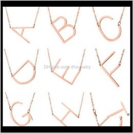 Pendant & Pendants Alphabet Letter Necklace Gold/Rose Gold/Sier Sideways Large Initial Necklaces For Women Fashion Jewellery