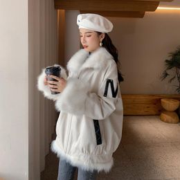 Women's Fur & Faux Women Winter Jacket Real Collar Sleeve And Lining Lamb Leather Coat Girls Short Fashion Outerwear With Sequins
