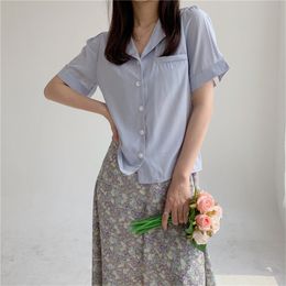 Summer Shirt Women Solid Casual Short Sleeve Suit Collar Loose Bottoming Shirts Female Blouses Basic Tops 210421