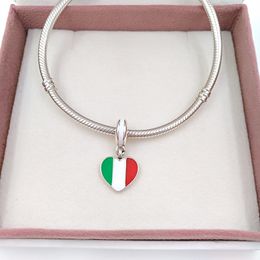 925 Silberperlen Italien Herz Flagge Anhänger Charm Passend für europäische Pandora-Schmuckarmbänder Halskette zur Schmuckherstellung 791547ENMX AnnaJewel