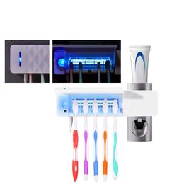 3 in 1 UV Wall Mounted Toothbrush Holder Sterilizer Automatic Toothpaste Dispenser Toothbrush Cleaner - US Plug