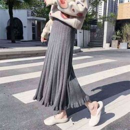 Korean Version Of The Long Section Skirt Knit Autumn And Winter Small Wooden Ear Side Wild Tide 210427