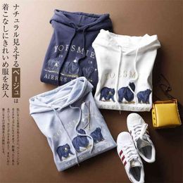 Vintage Bear Embroidery Sweatshirts Hoodies Women Harajuku Streetwear Casual Long Sleeve Crewneck Oversized Fashion Hoodie Woman 210805