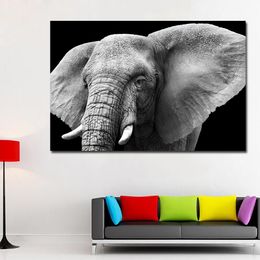 Art Black White Elephant print Painting on canvas Art Canvas Printing Decoration For Living Room Animal Picture Wall