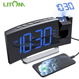 LITOM HM353 FM R Projection Alarm Clock With Dual Sze Function USB Charging Port 5'' Large Display Sleep Timer 220311
