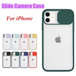 Slide Camera Lens Protective Cases For iPhone 11 12 Pro Max X XS XR Note 20 S21 Matte Clear PC Cover Phone Case