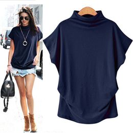 Women Turtleneck Short Sleeve Cotton Solid Casual Blouse Top Shirt Plus Size Bat Sleeve Casual Loose Womens Tops And Blouses #S X0521