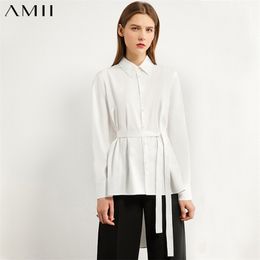 Minimalism Autumn Causal White Lapel Loose Women Shirt Tops Fashion Single-breasted Belt Full Sleeve Female 12070279 210527