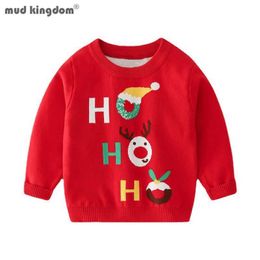 Mudkingdom Big Boys Girls Christmas Sweaters Clothes Cute Cartoon Elk Ribbed Knit Pullover Sweater Kids Clothes Autumn Winter Y1024