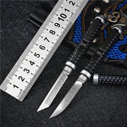 1Pcs High Quality Mini Small Straight Knife Damascus Steel Drop / Tanto Point Blade Aluminium Handle Outdoor Camping Hiking EDC Pocket Knives