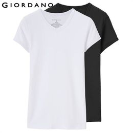 Giordano Men Tshirt Men 2-pack Short Sleeves Tee V-neck T Shirt Men Top Brand Clothing Cotton Tee Shirt Homme Solid Colour Tshirt 210409