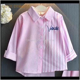 Baby Clothing Baby Kids Maternity Drop Delivery 2021 Love Ddmm Girl Shirts Spring Childrens Wear Girls Fashion Longsleeved Striped Embroidere