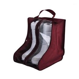 Storage Bags Oxford Cloth Waterproof Shoes Bag Dust Boots Cover With Clear View Window Case (Claret)