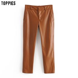 Faux Leather Pants Womens Straight Solid Color Trousers Streertwear Autumn Winter Clothings 210421