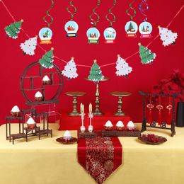 Christmas Decorations 2022 Merry Spiral Pendant Ceiling Hanging Garlands Santa Snowman Elk Banner For Xmas Party Home Living Room Decor 1Set