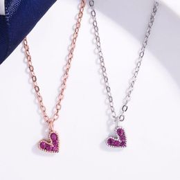 Pendant Necklaces Sweet Girl Red Crystal Heart Necklace Elegant Female Wedding Rose Gold Clavicle Chain Romance Party Jewellery Gift