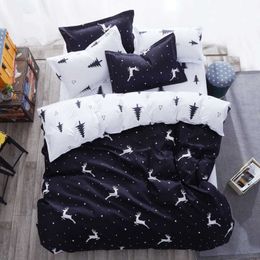 Cartoon Christmas Tree Elk Bedclothes Simple Fashion Geometric Stripes Bed Sheet Duvet Cover Sets 3/4pcs Bedding Set