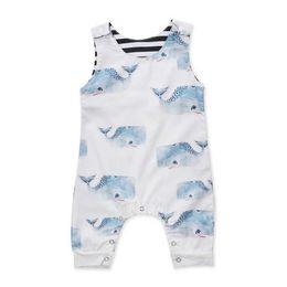 6M 9M 12M 18M born Round Neck Infant Whale Sleeveless Summer Jumpsuit Playsuit Outfits Romper For Baby Boys Girls 210529