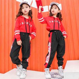 Fashion Clothing Hip Hop for Teenage Cotton Children Two Piece Set Kids Streetwear Tracksuit Girls Dance Sweatshirts 210622