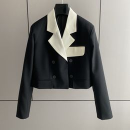 French Lapel Colour matching double breasted short coat