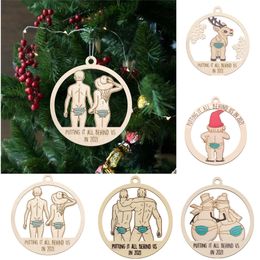 2021 Christmas Tree Ornament Wooden Putting in All Behind Us in 2021" Pendant Signs,Christmas Ornaments Hanging Decoration
