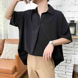 Summer Men's New Pattern Short Sleeve Cool Shirt French Cuff Brand Clothing Fashion Loose Solid Color Shirts Big Size M-5XL 210410