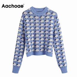 Aachoae Fashion Animal Print Knitted Sweater Women O-neck Pullover Jumpers Autumn Winter Ladies Long Sleeve Casual Tops 210413