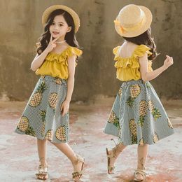 Fashion Baby Girl Summer Clothes Girls Suits Ruffles Tops Skirts Kids Outfits 2Pcs Children Clothing Set 8 9 10 Years