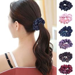 Satin Color Hair Ties Hair Rope Scrunchie Elastic Women Accessories Holder Hair Crystal Bands Ponytail Headband