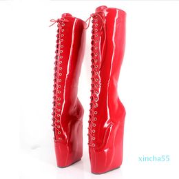 Woman Boots 18CM Super High Heel Wedges Ballet Boots Women Stange Heels Cross-Tie Sexy Knee High Boots