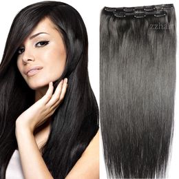 16"-28" Two Pieces Set 180g 100% Brazilian Remy Clip-in Human Hair Extensions 4 Clips 2pcs Natural Straight
