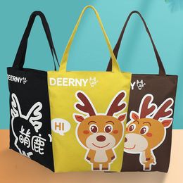 Cute deer middle size school book canvas packing bag hand bags,deerny studen travel shopping bags B-654,27*9*41cm