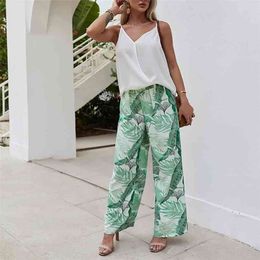 Summer Teo piece suit suspender top wide-leg pants printing Sleeveless tops with Bohemian two sets 210508