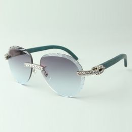 Exquisite classic XL diamond sunglasses 3524027, natural teal wooden temples glasses, size: 18-135 mm