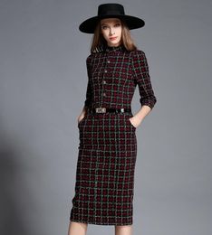 Casual Dresses 2021 Autumn Fashion Women High Quality Pencil Plaid Stand Dress Sexy Slim Empire Pack Hip Party