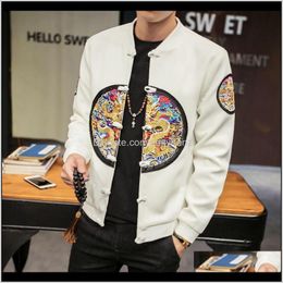 Mens Autumn Coats Chinese Style Dragon Embroidery Slim Fit Bomber Jacket Classic Retro Pan Kou Long Sleeve Jackets Men 5Xlm 7Y40S Nyh4Z