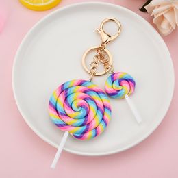 10Pieces/Lot New Simulation Rainbow Lollipop Keychain Lady Bag Pendant Cream Resin Soft Pottery Pendant