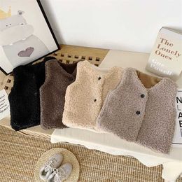 Winter Clothes Korean Girl Lamb Wool Thickened Warm Vest Children Baby Foreign Style 211203