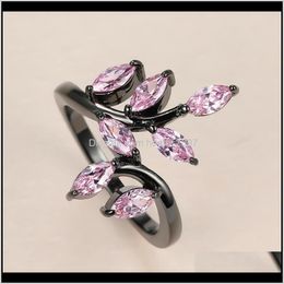 Jewelrydainty Female Pink Crystal Stone Ring Luxury 14Kt Black Gold Wedding Rings For Women Charm Bride Leaf Zircon Engagement Drop Delivery