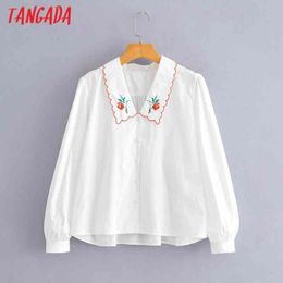 Women Retro Oversize Collar Embroidery Romantic Blouse Long Sleeve Chic Female Shirt Tops YI12 210416