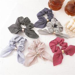 Retro Striped Bow Rabbit Ears Hair Tie Rubber Bands For Girls Hair Scrunchies Ponytail Holder Elastic Hair Bands